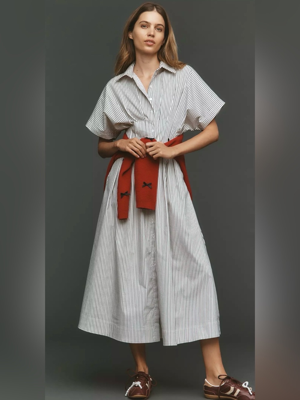 Exquise Tobie Shirt Dress Striped Button Down Collared Long Midi Size XL